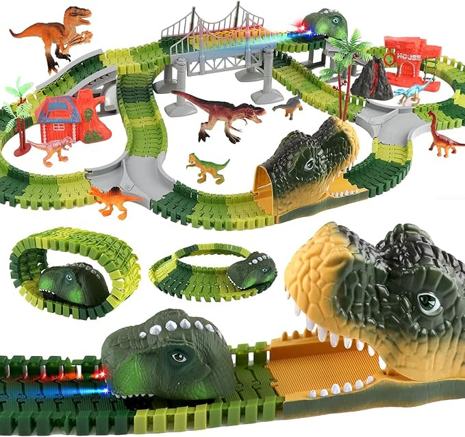 Dinosaur Toys for for Kids 3-5, Create a Dinosaur World Adventure Flexible Road Race Tracks, Dino... | Amazon (US)