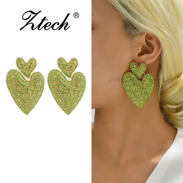 Pendientes colgantes de cristal con forma de corazón grande para mujer, joyería de lujo, exquis... | Aliexpress EU