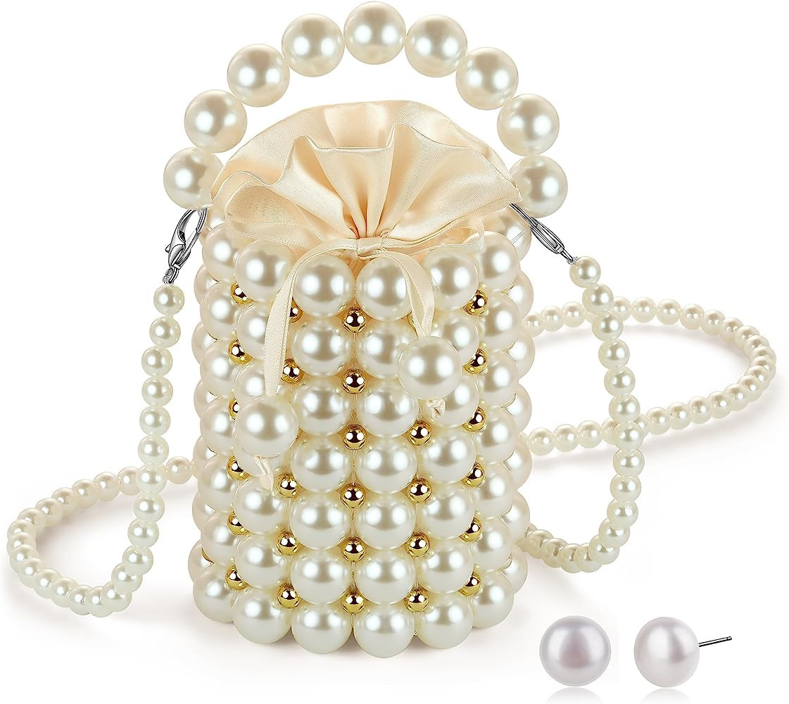Pearl Clutch Purse Jewelry Set for Women Pearl Stud Earrings Pearl Evening Bag | Amazon (US)