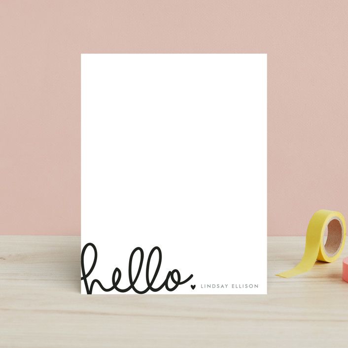 "Handwritten Hello" - Customizable Children's Stationery in Black by Bethan. | Minted