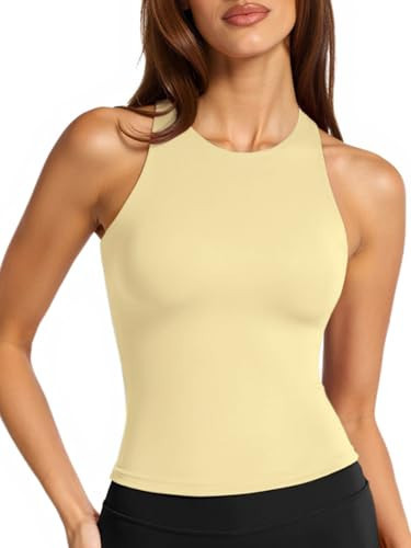 LASLULU Womens Yellow Longline Sports Bra Strappy Back Athletic Yoga Running Gym Pilates Workout Tops Bras Top Padded Workout Tank Tops with Built in Bra (Pale Yellow, X-Large) | Amazon (US)