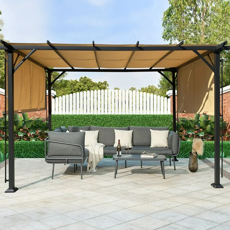 Only Choice 12 x 9.5 FT Outdoor Pergola with Retractable Shade Canopy, Steel Frame Patio Sun Shad... | Walmart (US)
