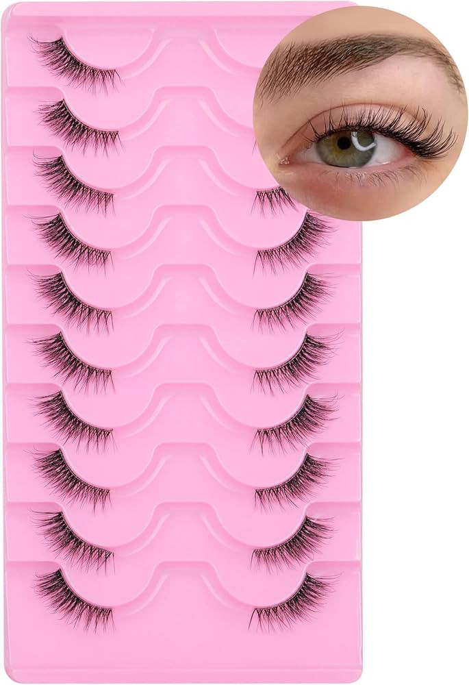 Half Lashes Natural Look Wispy Cat Eye Lashes Fluffy 13mm Clear Band Accent Short False Eyelashes... | Amazon (US)