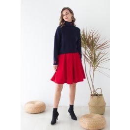 Red Airy Heart Embossed Pleated Skirt | Chicwish