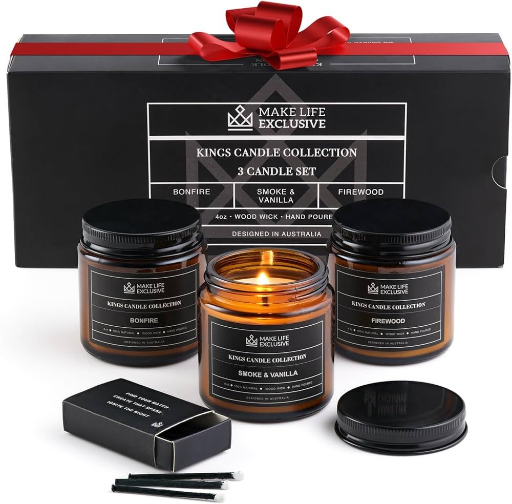 Set of 3 4oz Scented Candles for Men Gift Set | by The Fire | Woodwick Crackling Masculine Scent Can | Amazon (US)