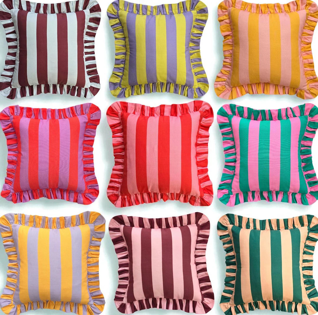 Bohemian Ruffle Striped Pillow Cover - Frill Striped Pillow Cover - Different Color Options With ... | Etsy (US)