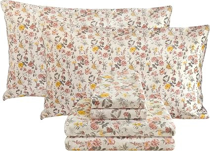 Viviland Floral Queen Sheet Set - 4 Piece Vintage Pink & Yellow Flower Patterned Bed Sheets - Sof... | Amazon (US)