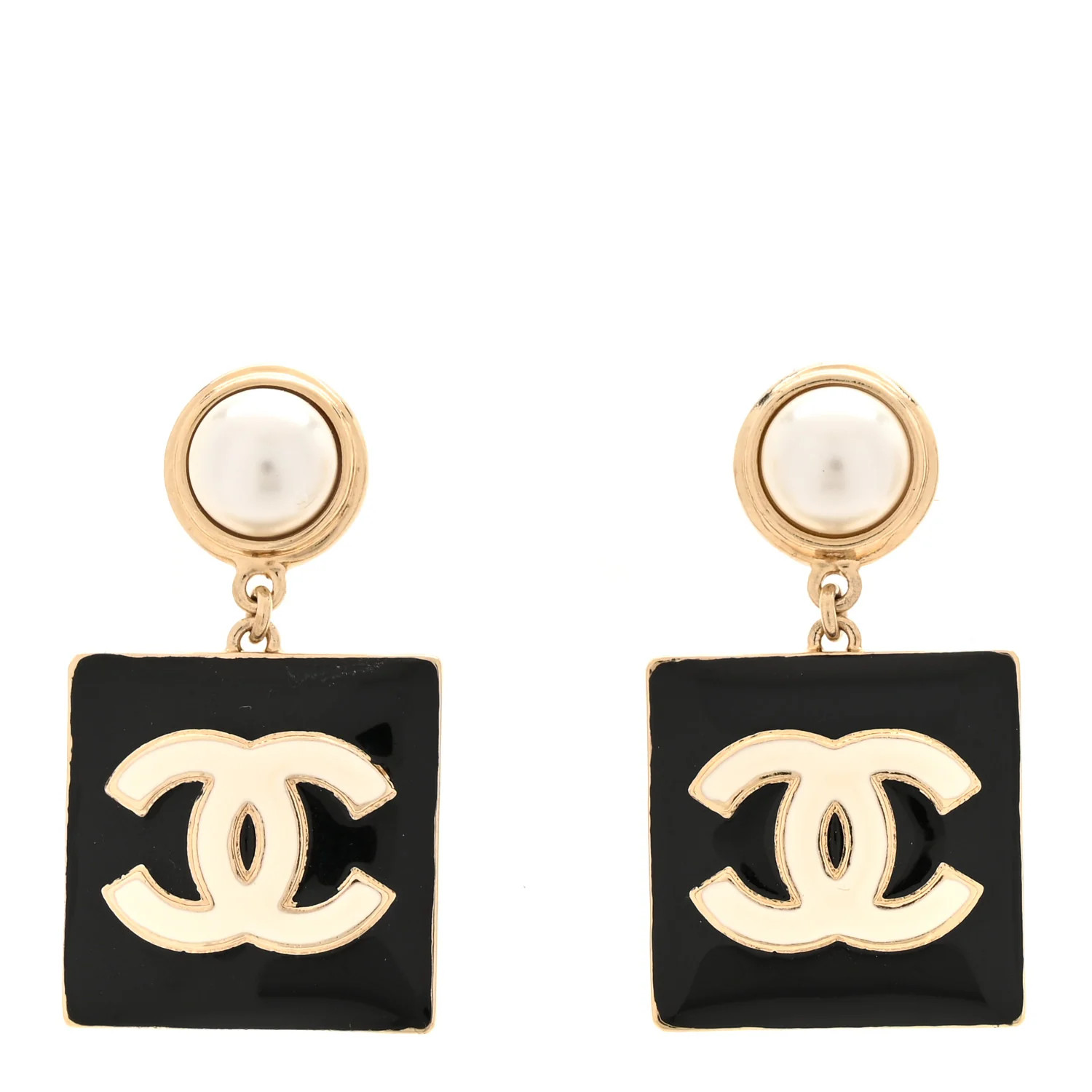 Chanel Metal Resin Pearl CC Drop Earrings Gold Black White 1865395 | FASHIONPHILE (US)