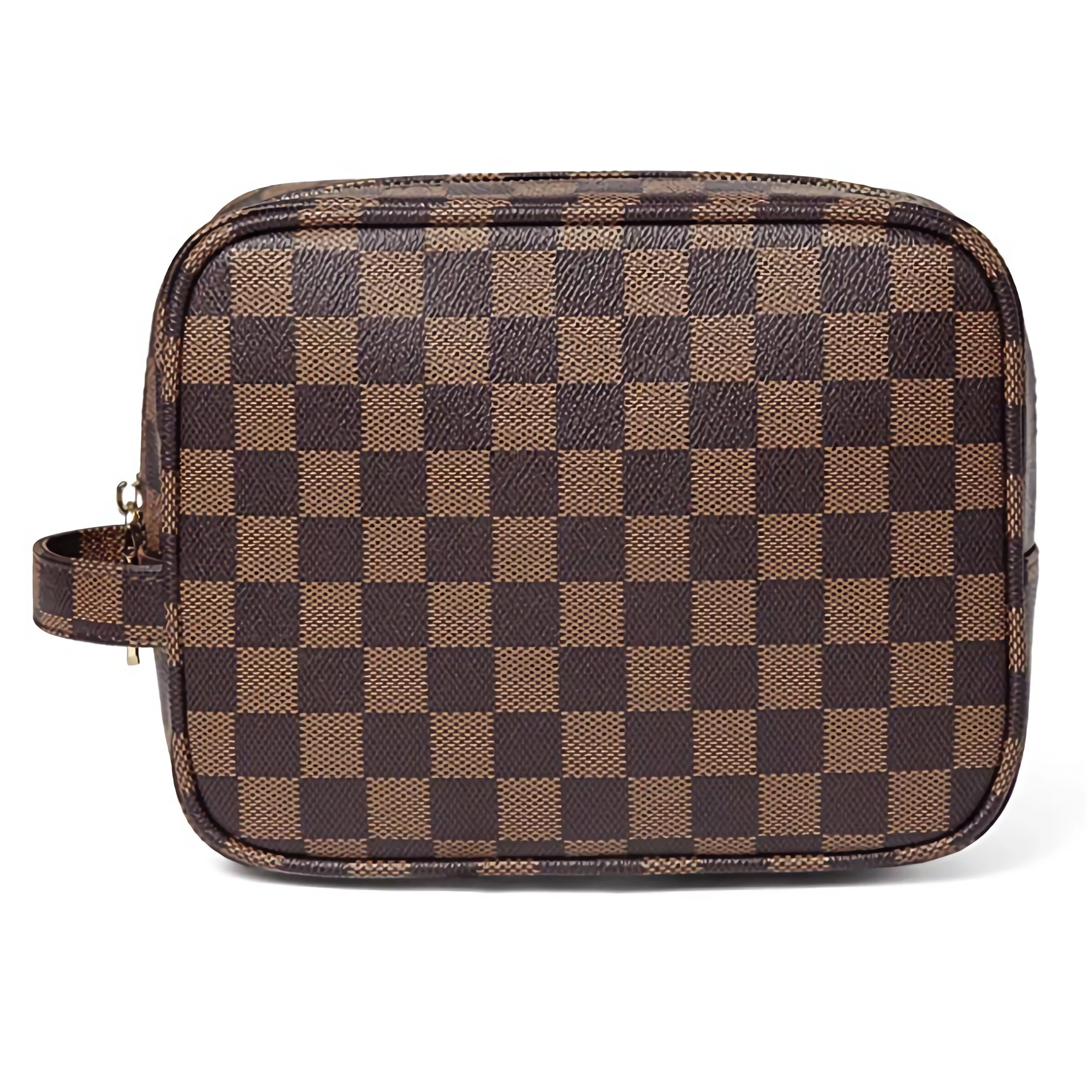 T.Sheep Luxury Checkered Make Up Bag, PU Vegan Leather Cosmetic Toiletry Travel Bag-Brown | Walmart (US)