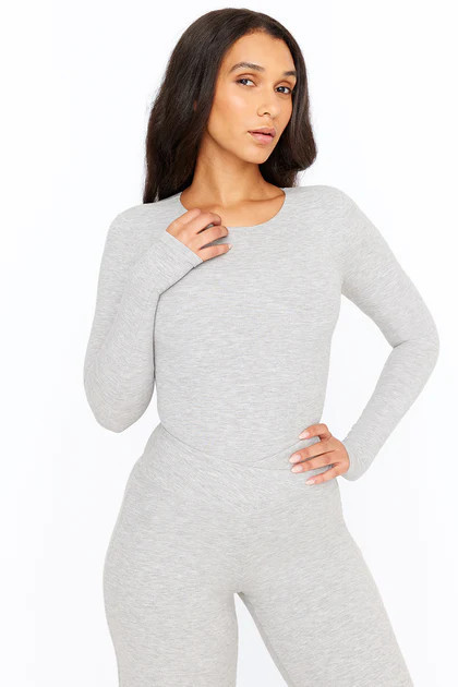 365 SCULPTING LOUNGE LONG SLEEVE BODYSUIT - GREY MARL | TALA (UK)