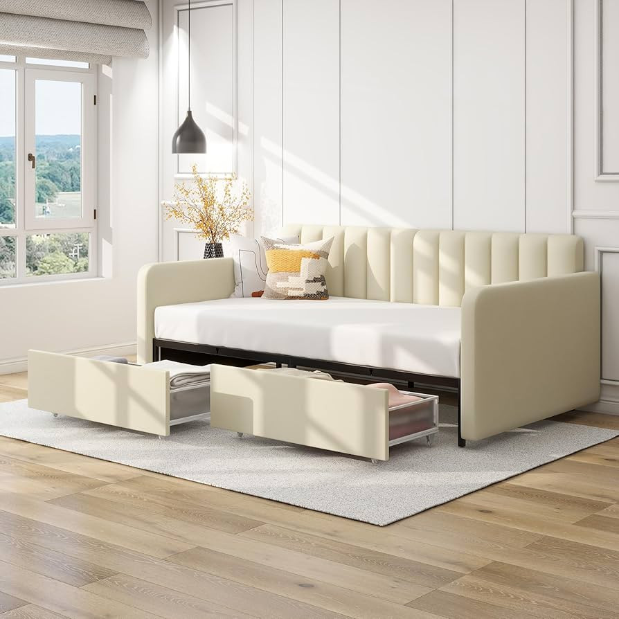 LifeSky Home Daybed Twin with Storage - Upholstered Day Bed Frame with Drawers - Modern Tufted fo... | Amazon (US)