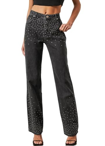 Kedera Womens High Waisted Rhinestone Jeans Wide Leg Denim Pants Sparkle Jeans Studded Bling Pant... | Amazon (US)