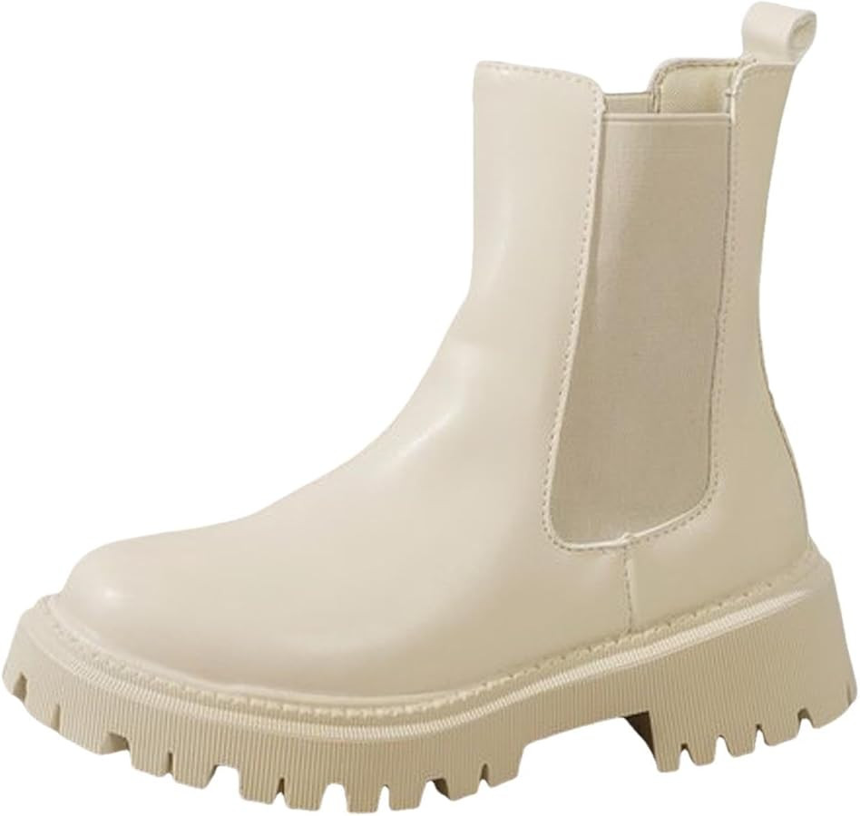 Ankle Boots for Women Low Heel Women's Leather Boots Fall Winter Hiking Boot Round Toe Platform C... | Amazon (US)