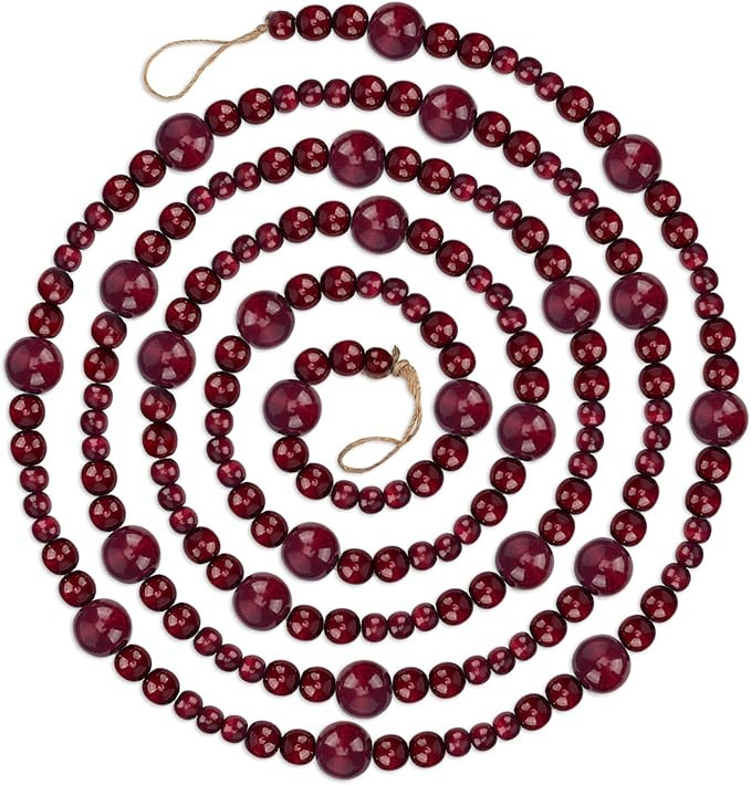 9 Foot Cranberry Burgundy Wood Bead Ball Christmas Garland | Wooden Christmas Tree Garland Perfec... | Amazon (US)