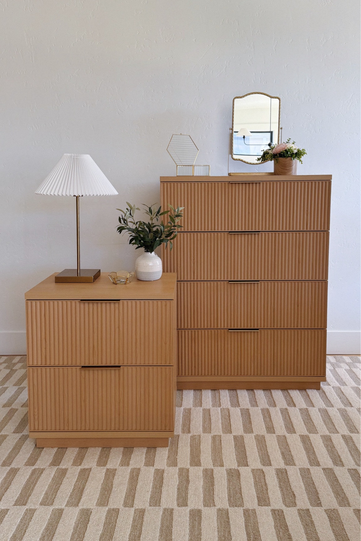 Walmart fluted dresser and nightstand that are under $200 each! Plus all of the gorgeous styling pieces are walmart too! Ps I will be sharing new affordable walmart furniture and decor all week! Don’t miss these affordable finds 

#LTKSeasonal #LTKsalealert #LTKhome