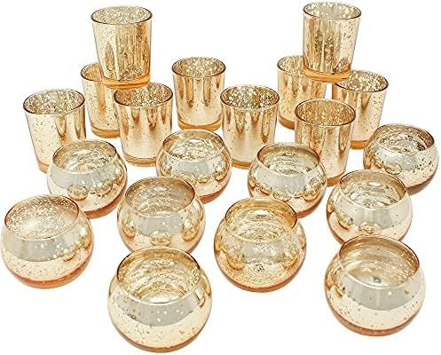 Just Artifacts 24pcs Assorted Gold Mercury Glass Votive Candle Holders (12pc 2-Inch Round, 12pc 2... | Amazon (US)