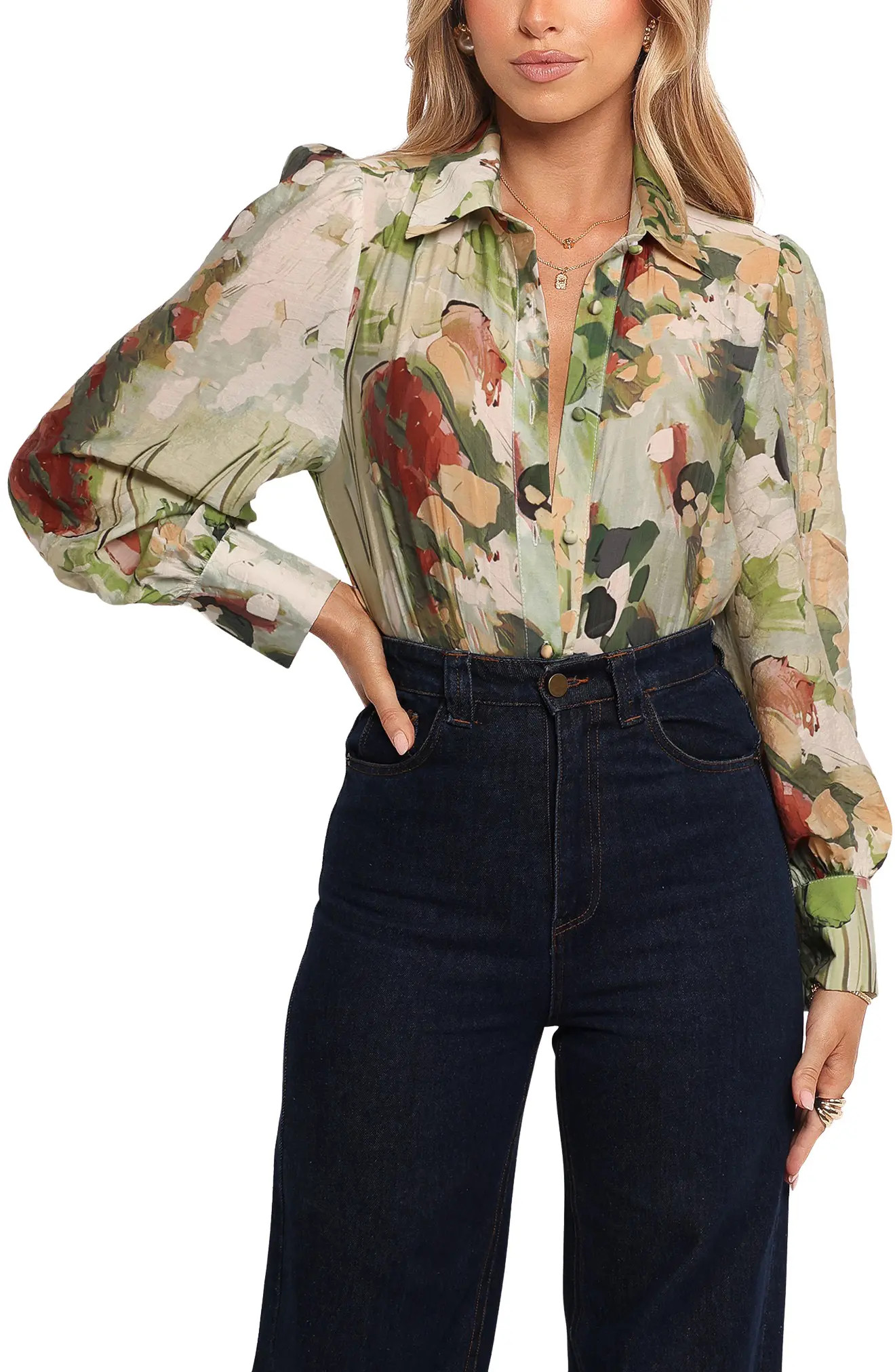Allise Floral Print Cotton Blend Button-Up Shirt (Women) | Nordstrom | Nordstrom