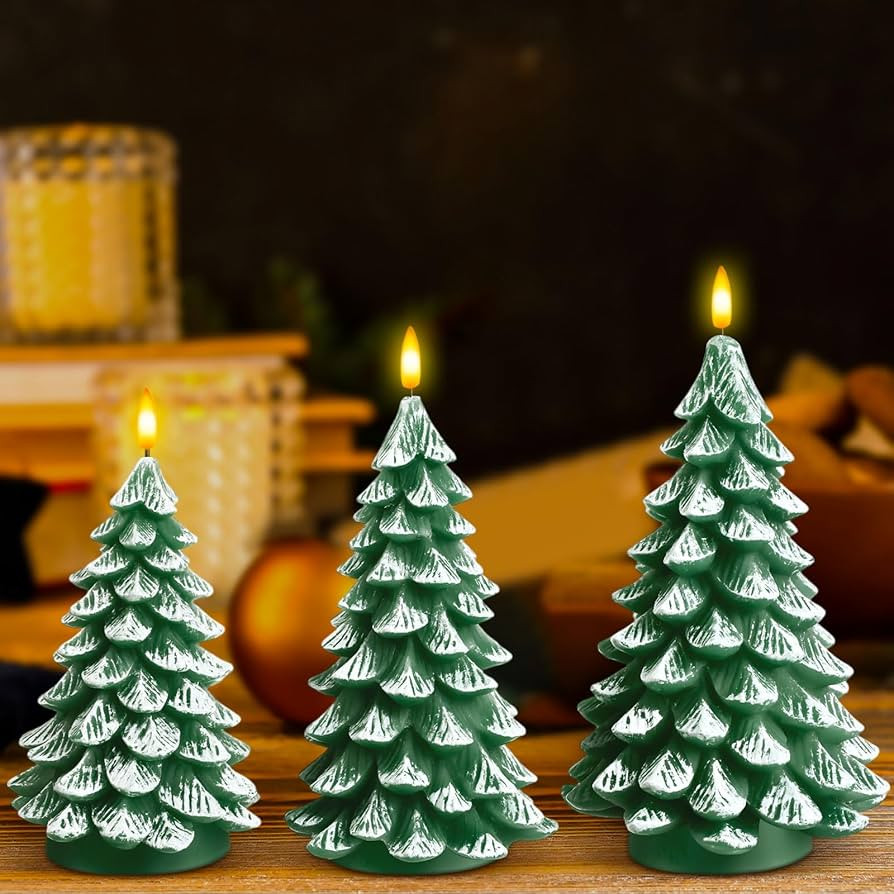 3 Pcs LED Christmas Tree Candles Battery Operated with 6 Hours Timer 3 Sizes Green Flameless Chri... | Amazon (US)