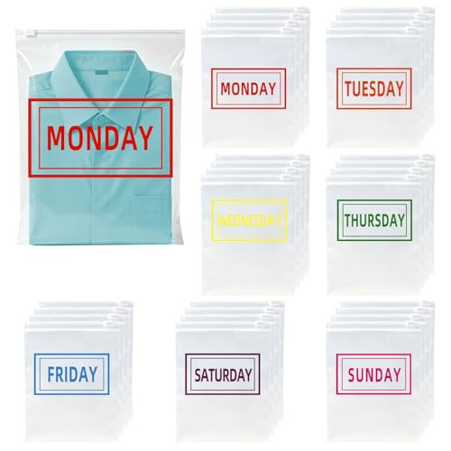BOARDFEB 28 Pcs Days of the Week Packing Cubes for Travel Clear Compression Packing Organizers for Suitcase Daily Planner Travel Bags for Clothes Reusable Zippered Luggage Storage Bag | Amazon (US)