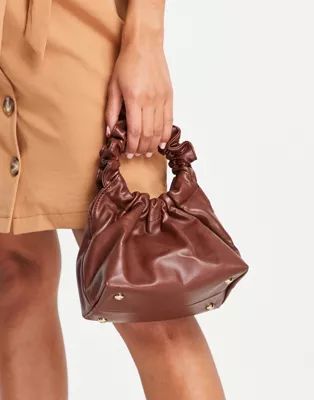 Ever New Gia ruched handle pouch bag in chocolate | ASOS (Global)