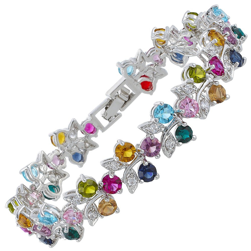 RIZILIA Blossom Tennis Bracelet for Women – 7" Round Cut Multicolor Cubic Zirconia CZ in Gold P... | Amazon (US)