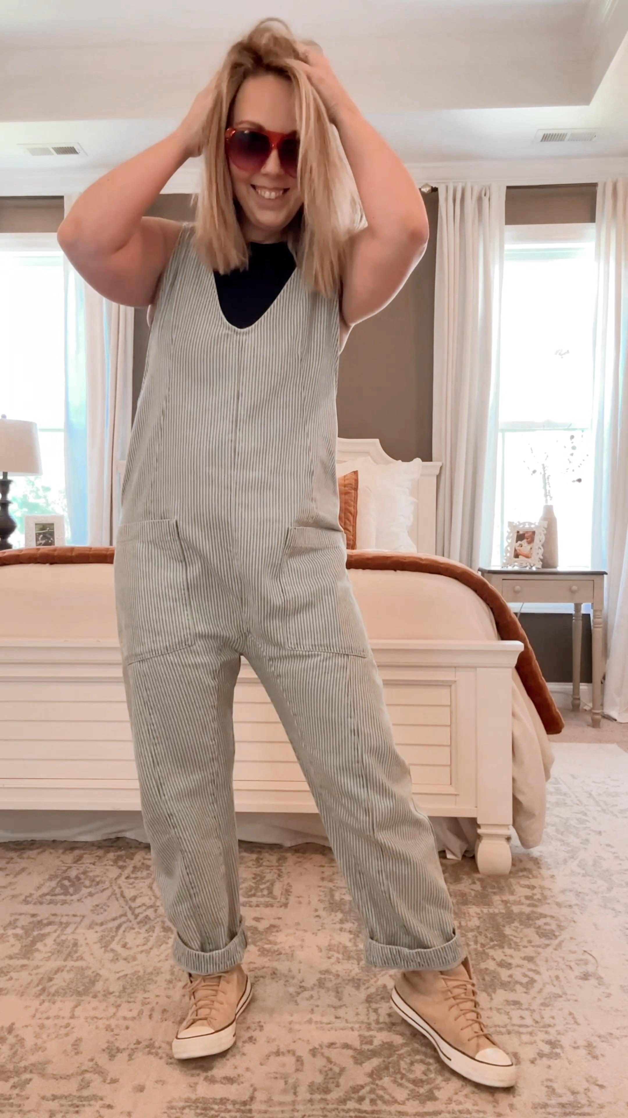 Add this staple to your closet— these overalls are a favorite because they can effortlessly look put together and they fun! 

I sized down to a medium for a *LESS* oversized look, they traditionally run oversized. You do you, boo! 🩷

Have a question, as me in the comments! 

FreePeople, highroller, oversized, springtime outfits, bodysuits, converse, mom style, effortless style, easy look, weekend style, midsize mom 

#LTKstyletip #LTKVideo #LTKmidsize