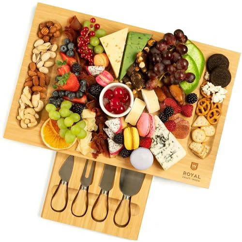 ROYAL CRAFT WOOD Premium Bamboo Charcuterie Board Set - Cheese Platter & Serving Tray & Serving Utensils - Perfect Housewarming Gift, Wedding, Bridal Shower Gift - Ideal for Entertaining and New Home | Amazon (US)