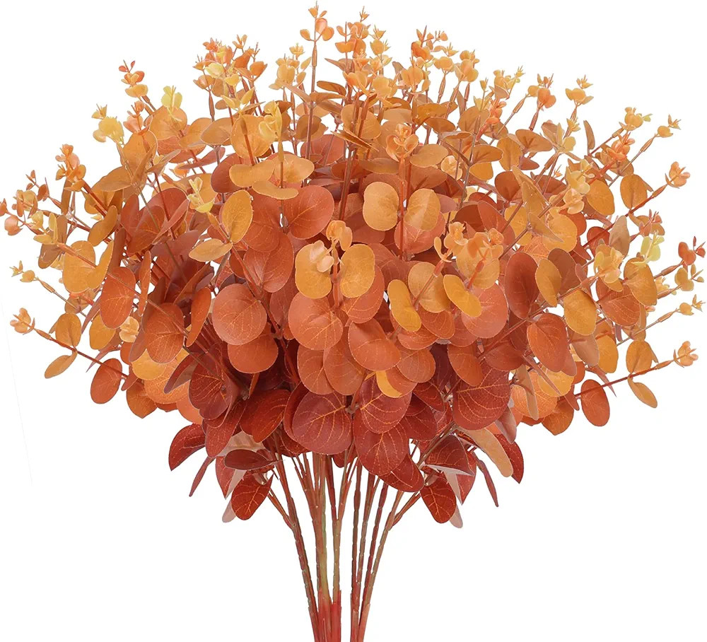 AILANDA 3PCS Artificial Flower Fake Eucalyptus Leaves Branches Bulk Fall Orange Faux Greenery Ste... | Amazon (US)