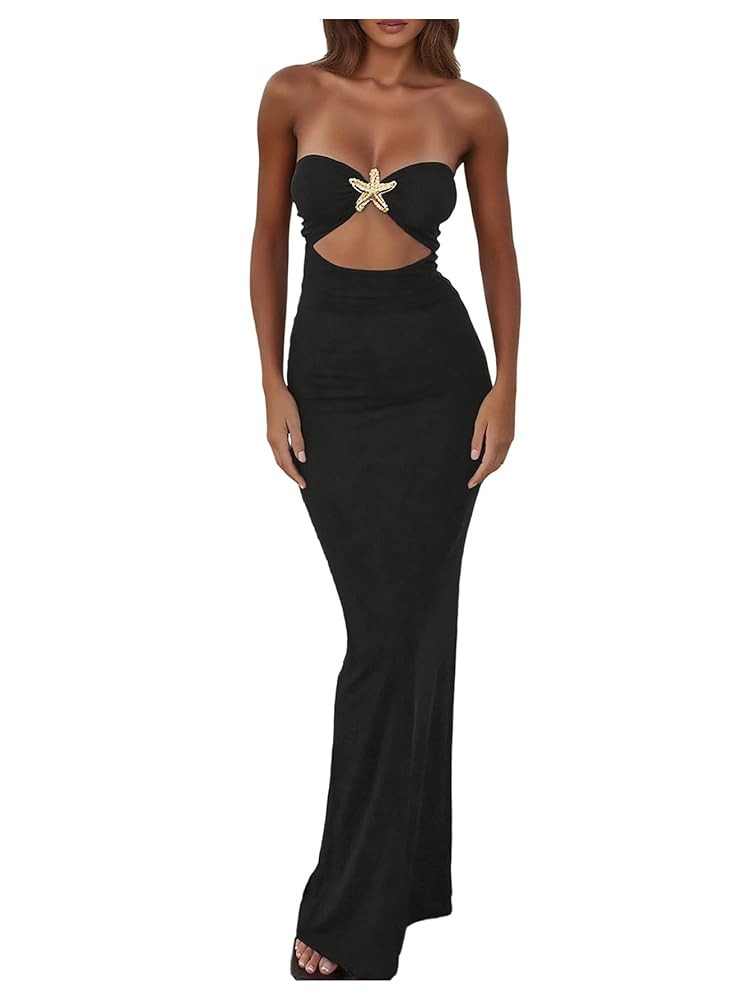 MakeMeChic Women's Strapless Dress Starfish Cut Out Sleeveless Bodycon Tube Maxi Dresses | Amazon (US)