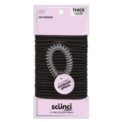 scünci No Damage Elastic Hair Ties with Storage Ring - Thick Hair - Black - 24pcs | Target