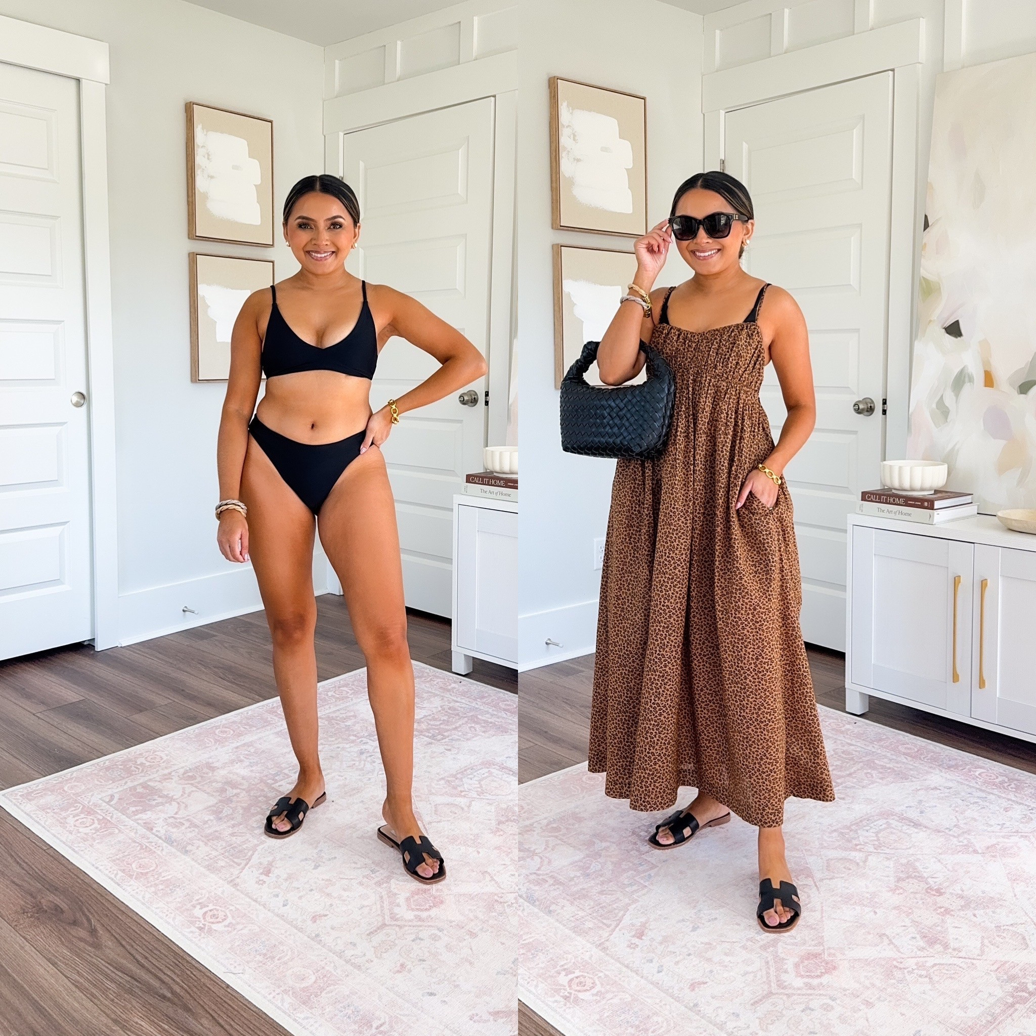 Black swimsuit bikini top size xs TTS
Black swimsuit bikini bottom small TTS
Leopard print coverup dress size xxs TTS
Black sandals size 5.5 TTS


#LTKPetite #LTKTravel #LTKSwim