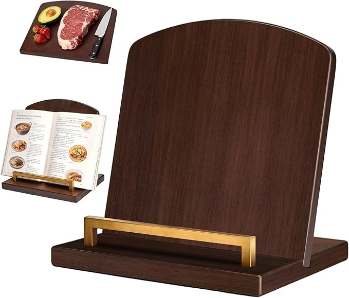 Beautiful Cookbook Stand with Removable Cutting Board,2 in 1 Bamboo Recipe Book Holder,Charcuteri... | Amazon (US)