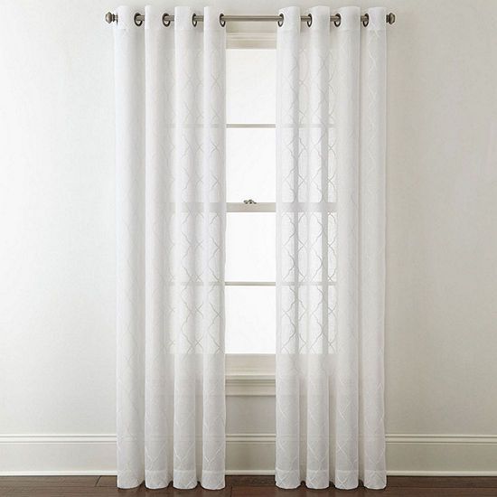 JCPenney Home Bayview Embroidered Sheer Grommet Top Single Curtain Panel | JCPenney