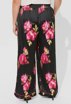 Torrid Pant Wide Leg Satin High Rise Black & Bright Pink Floral Sz 1 Regular NWT | eBay US