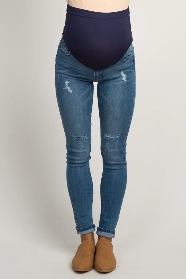 PinkBlush Blue Ripped Knee Maternity Jeans | PinkBlush Maternity
