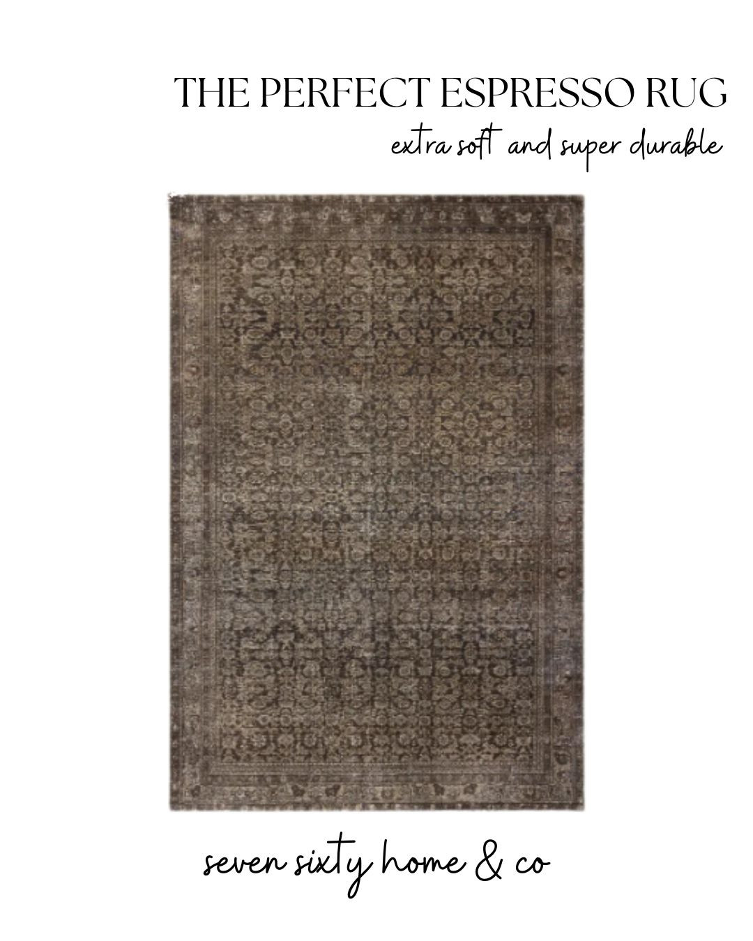 This espresso-toned area rug is giving all the cozy collected warmth with its rich moody color palette, vintage-inspired detailing, and beautifully worn-in look. I love darker rugs like this for grounding a space and adding instant depth, especially in traditional, moody, and warm transitional interiors. Such a good option for creating that layered designer feel while still being soft, durable, and livable for everyday life.

espresso brown rug, moody vintage rug, dark traditional rug, warm transitional decor, vintage inspired area rug, cozy layered home, moody home decor, heritage style rug, collected interiors, dark neutral rug, traditional living room decor, cozy bedroom rug, designer inspired interiors, rich brown rug, soft durable rug, english cottage style, warm gathered home, timeless area rug, moody traditional interiors, luxury cozy home 

 #LTKHome