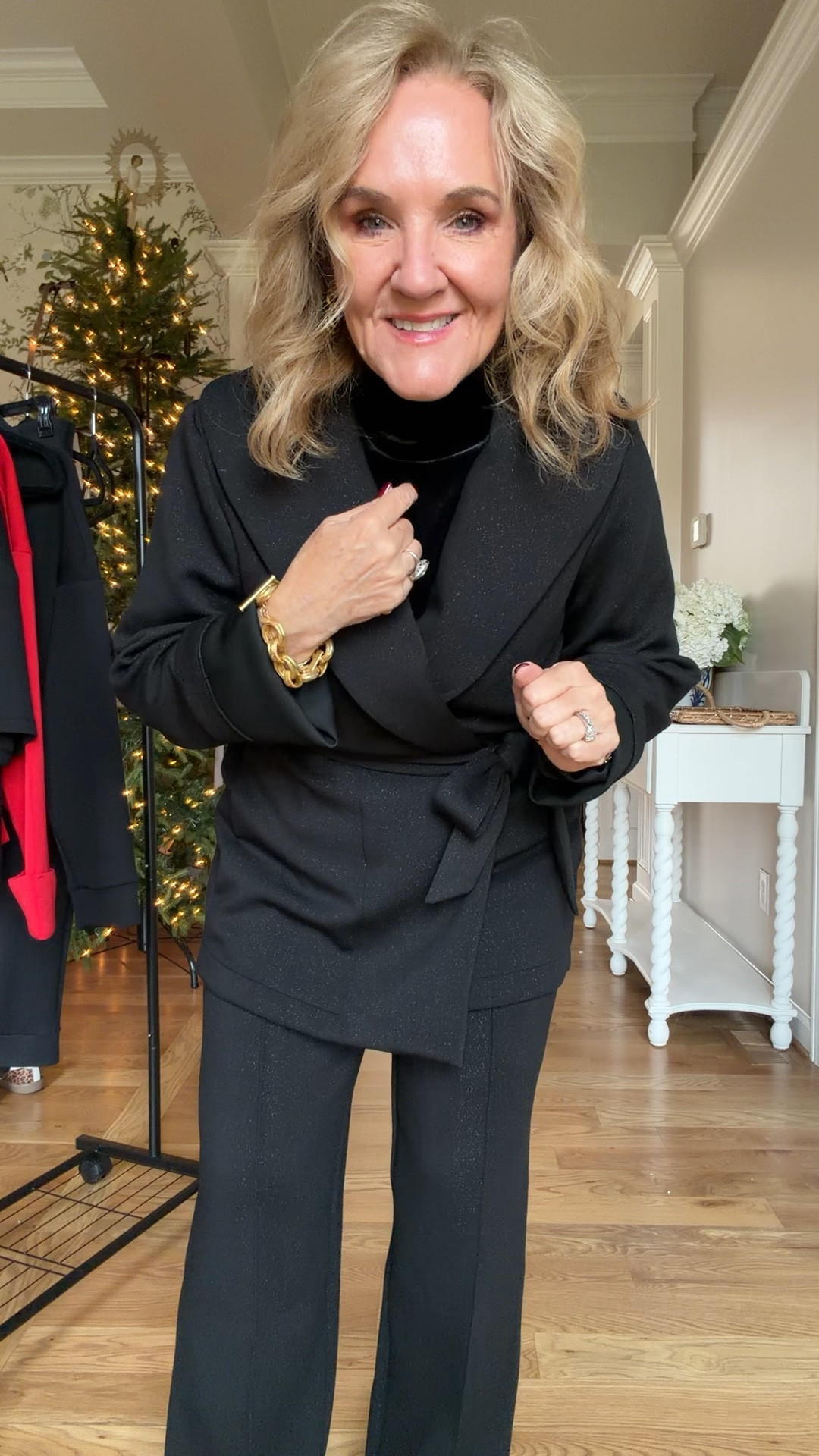 This new shimmer air essentials is elevated and perfect for your holiday season and beyond
Shawl collar cardigan wearing a size medium
Pants are a straight leg wearing a size medium petite I would size up if you’re in between
Velvet turtleneck is Lux and beautiful, but you have to size up. I’m wearing a large.
My velvet flats I’ll link similar

#LTKHoliday #LTKOver40 

#LTKPetite