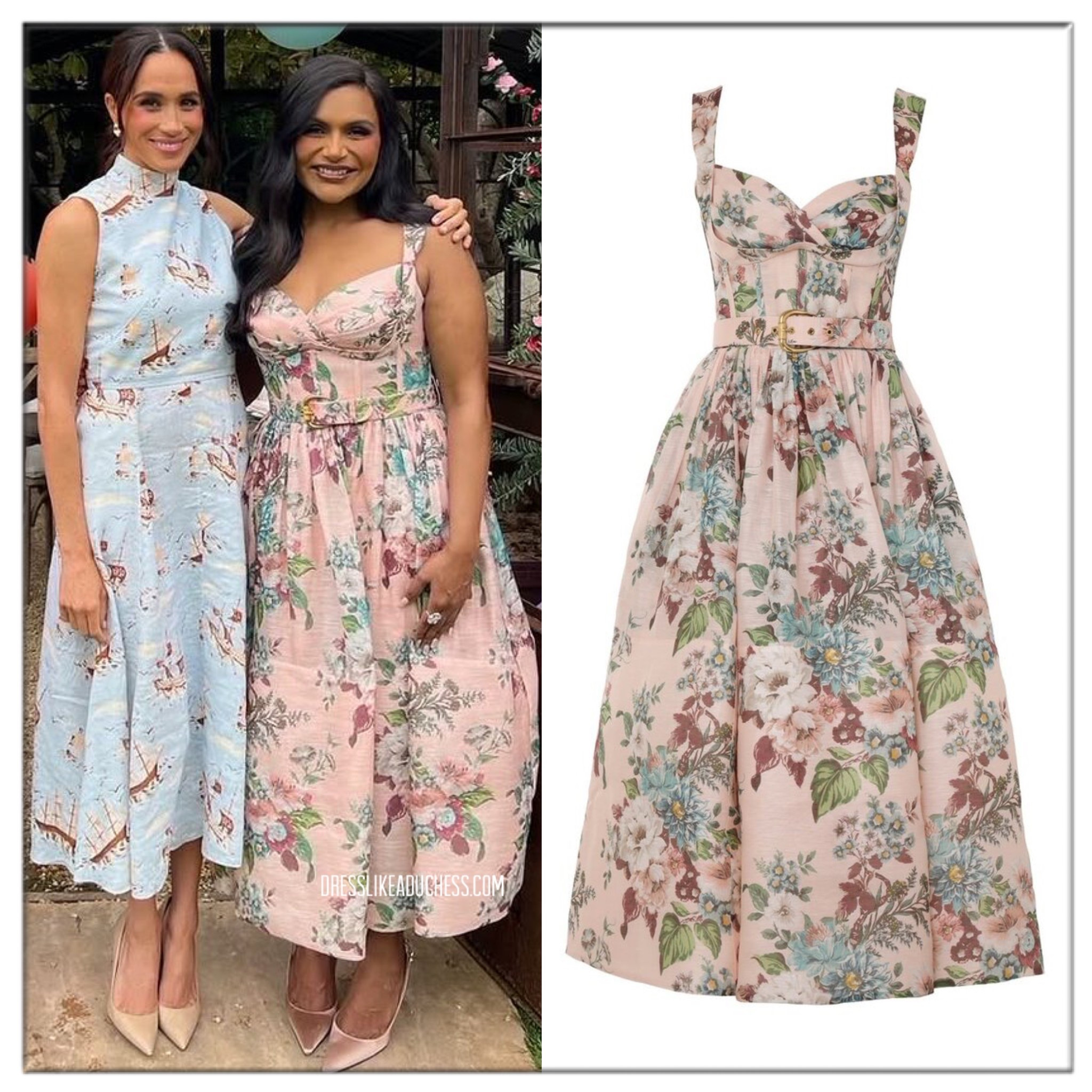 Mindy Kaling in Zimmerman matchmaker pink floral midi dress 