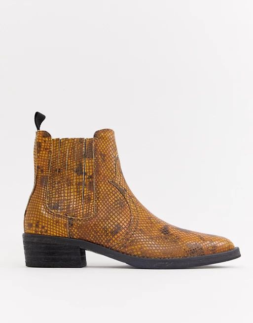 Selected Femme Leather Snake Western Ankle Boots | ASOS UK