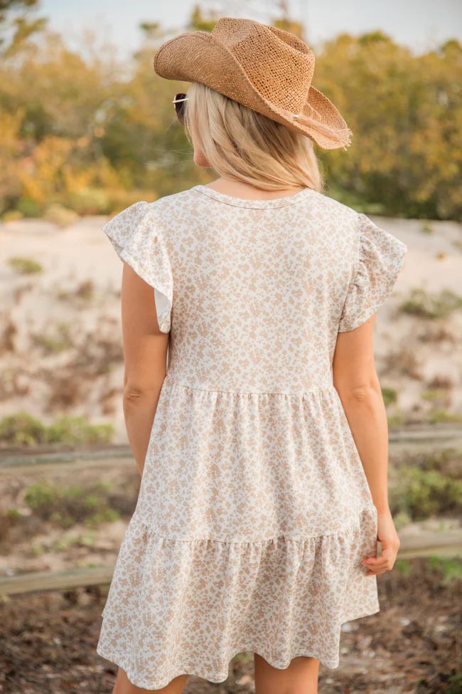 Coast Is Calling Taupe and White Printed Knit Dress | Pink Lily