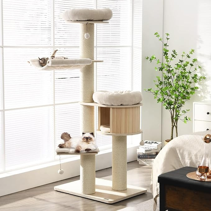 Tangkula Modern Cat Tree, Multi-Level Large Cat Tower with Condo, Hammocks & Hanging Basket, Tall... | Amazon (US)