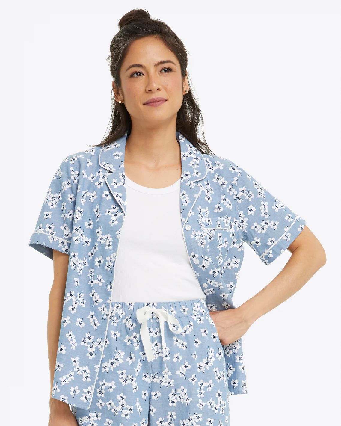 Button Down Pajama Shirt in Floral Chambray | Draper James (US)