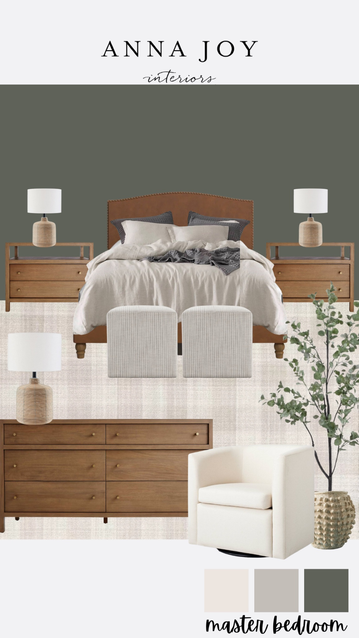 Moody master bedroom mood board✨

Paint color: pewter green by Sherwin-Williams

#LTKHome