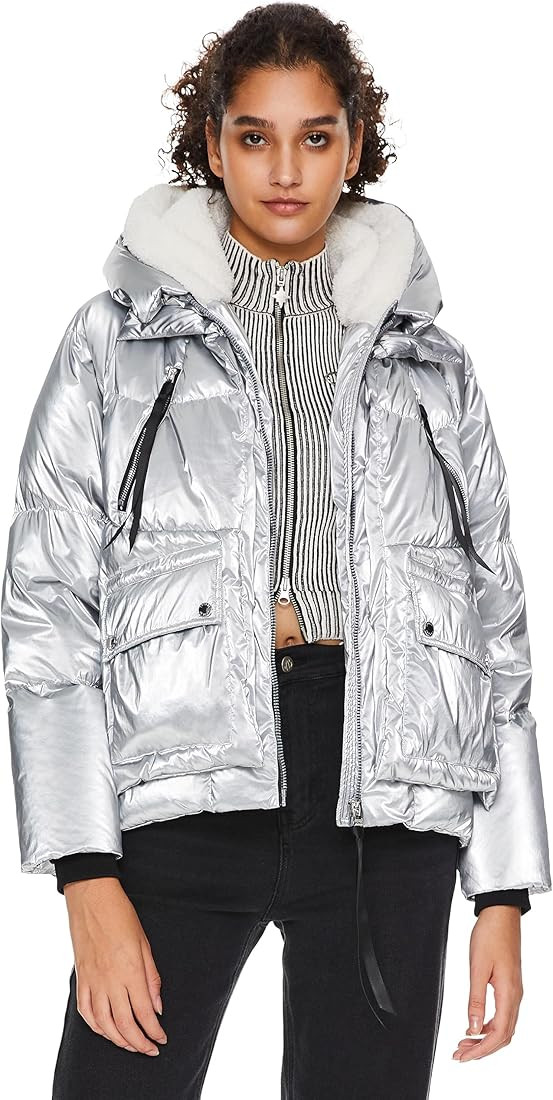 Orolay Women's Metallic Down Jacket Short Cropped Puffer Jacket Full-zip Water-resistant Outerwea... | Amazon (US)