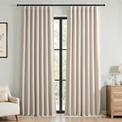 Topfinel 92 Inch Long Oatmeal Blackout Curtains, Full Light Blocking Energy Efficient Earthy Oatmeal Pinch Pleated Back Tab Panels for Bed Room Living Room Boho Style Window Drapes 52" W*92" L | Amazon (US)