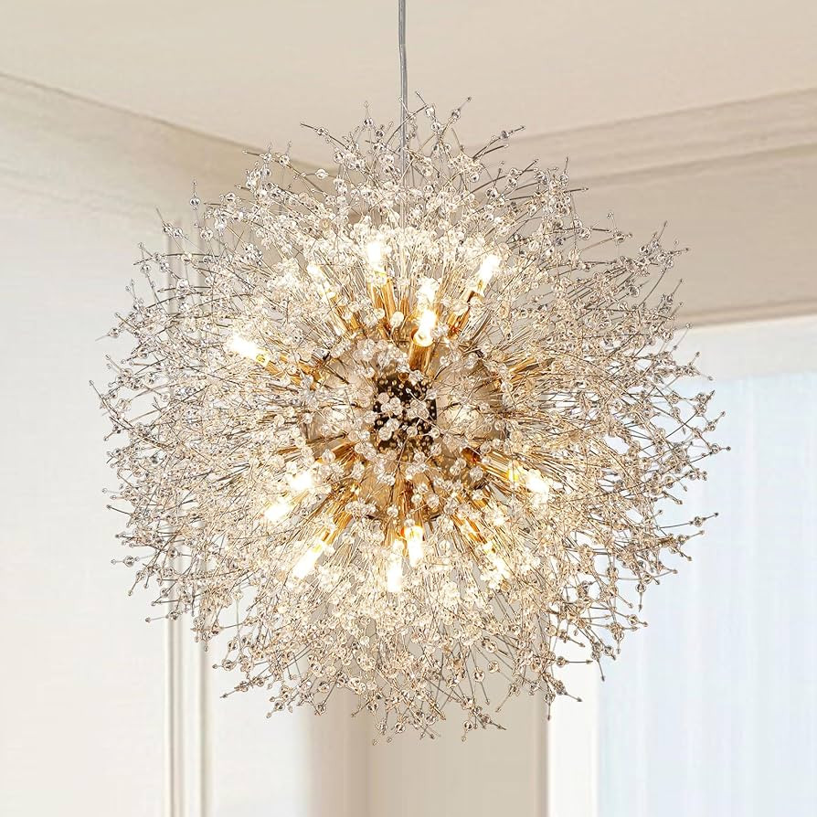 16-Light Sputnik Crystal Chandeliers Light Fixture, Modern Firework Hanging Lights, Round Gold Da... | Amazon (US)