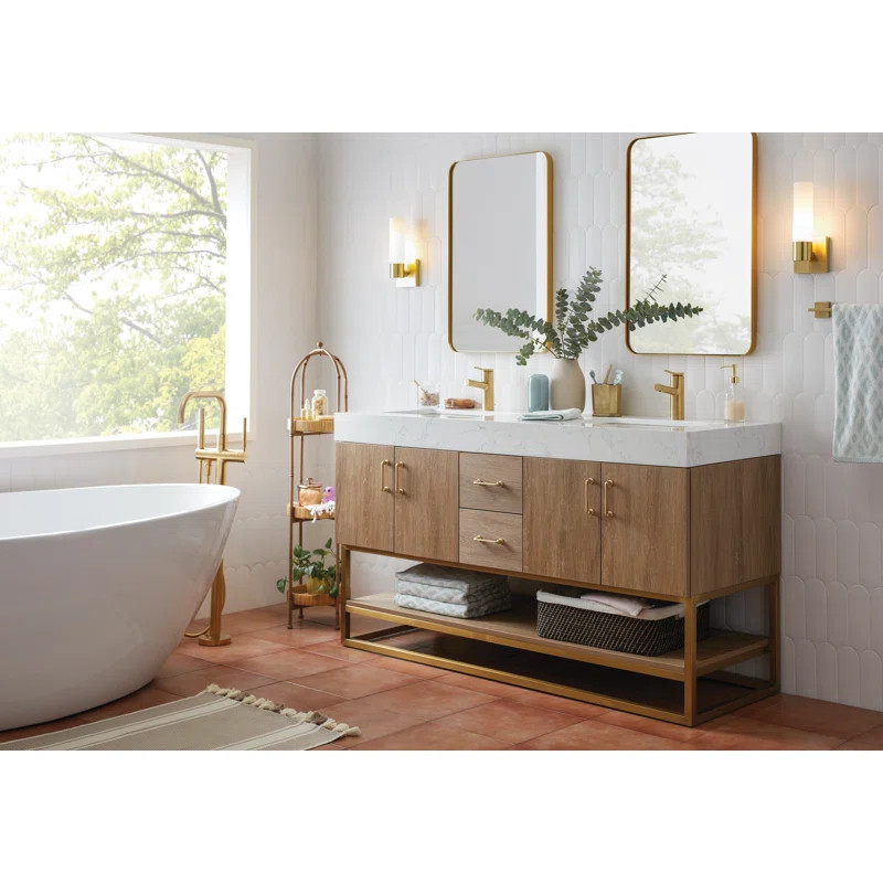 Annice 60'' Double Bathroom Vanity with Stone Top | Wayfair North America