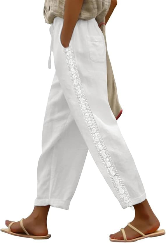 LOVESHOOT Women Linen Pants Summer 2026 High Waist Comfy Gauze Slacks Lightweight Casual Loose Tr... | Amazon (US)
