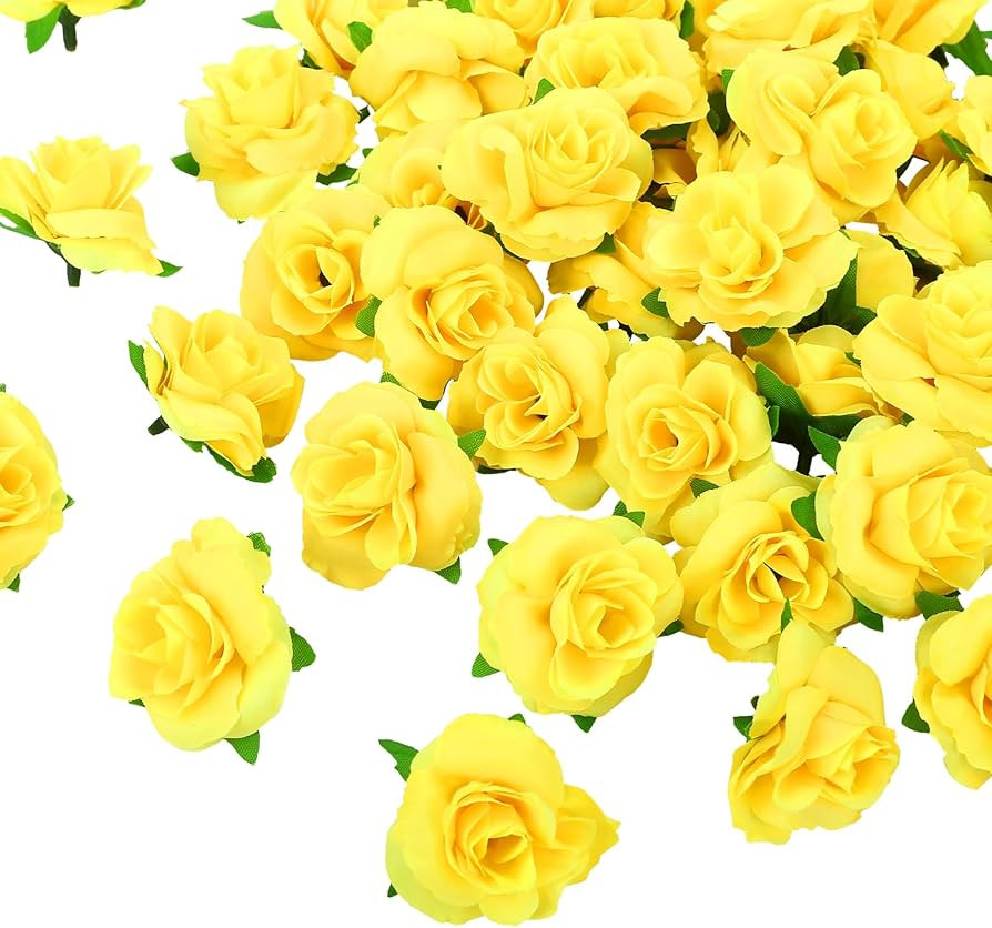 Kesoto 50pcs Mini Yellow Roses Buds Artificial Flowers Bulk, 1.6 Inch Small Silk Fake Roses Flowe... | Amazon (US)