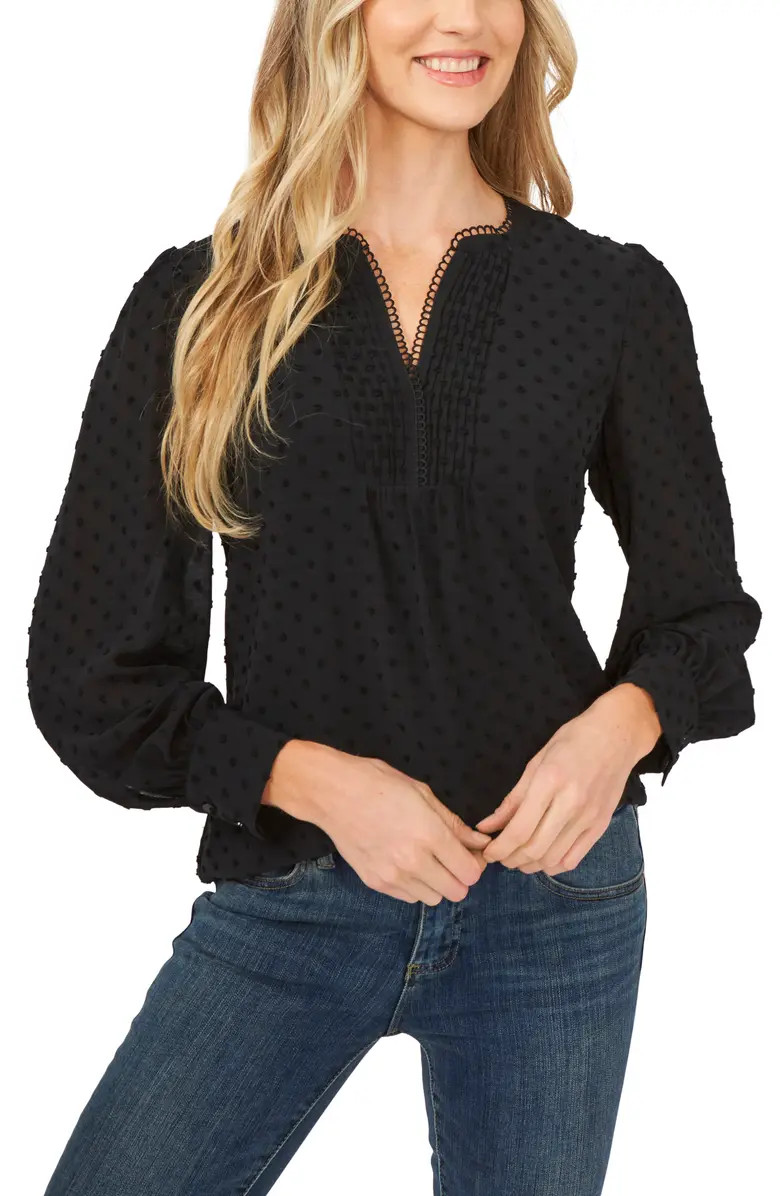 CeCe Clip Dot Long Sleeve Blouse | Nordstrom | Nordstrom